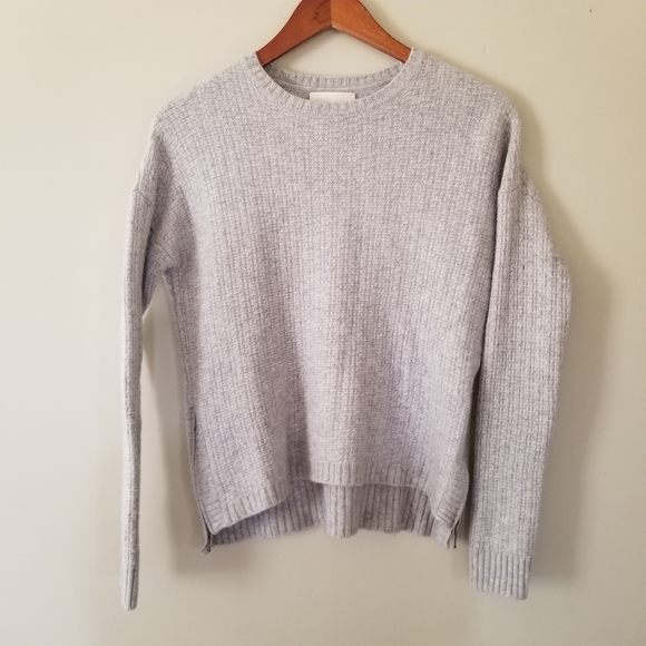 Cynthia Rowley Cashmere 2ply 100% Wool Sweater Woven Heathered Grey Size Small - Picture 7 of 8